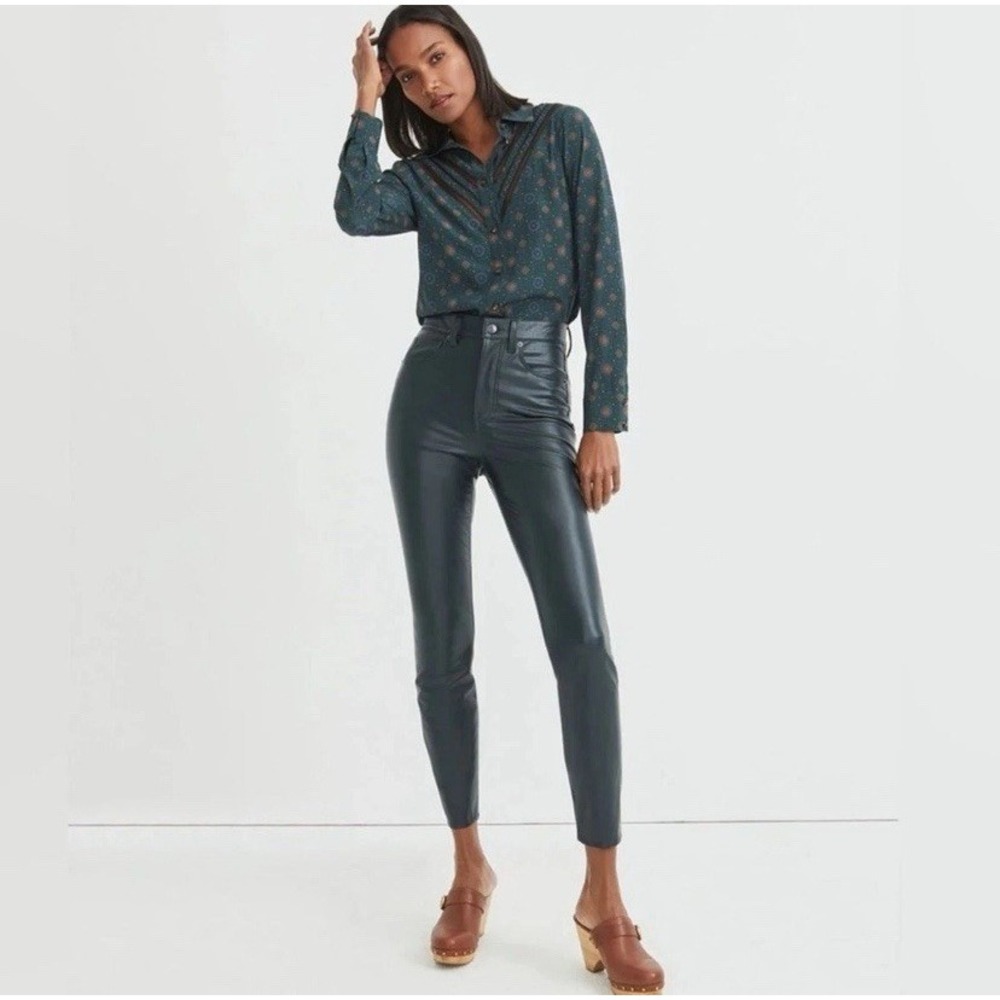 VERONICA BEARD Maera Extra High Rise Skinny Emerald Vegan Faux Leather Pants 25